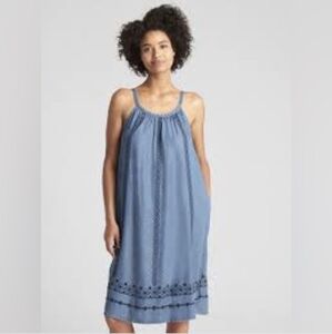 Gap Chambray Lyocell Embroidered Sleeveless Dress